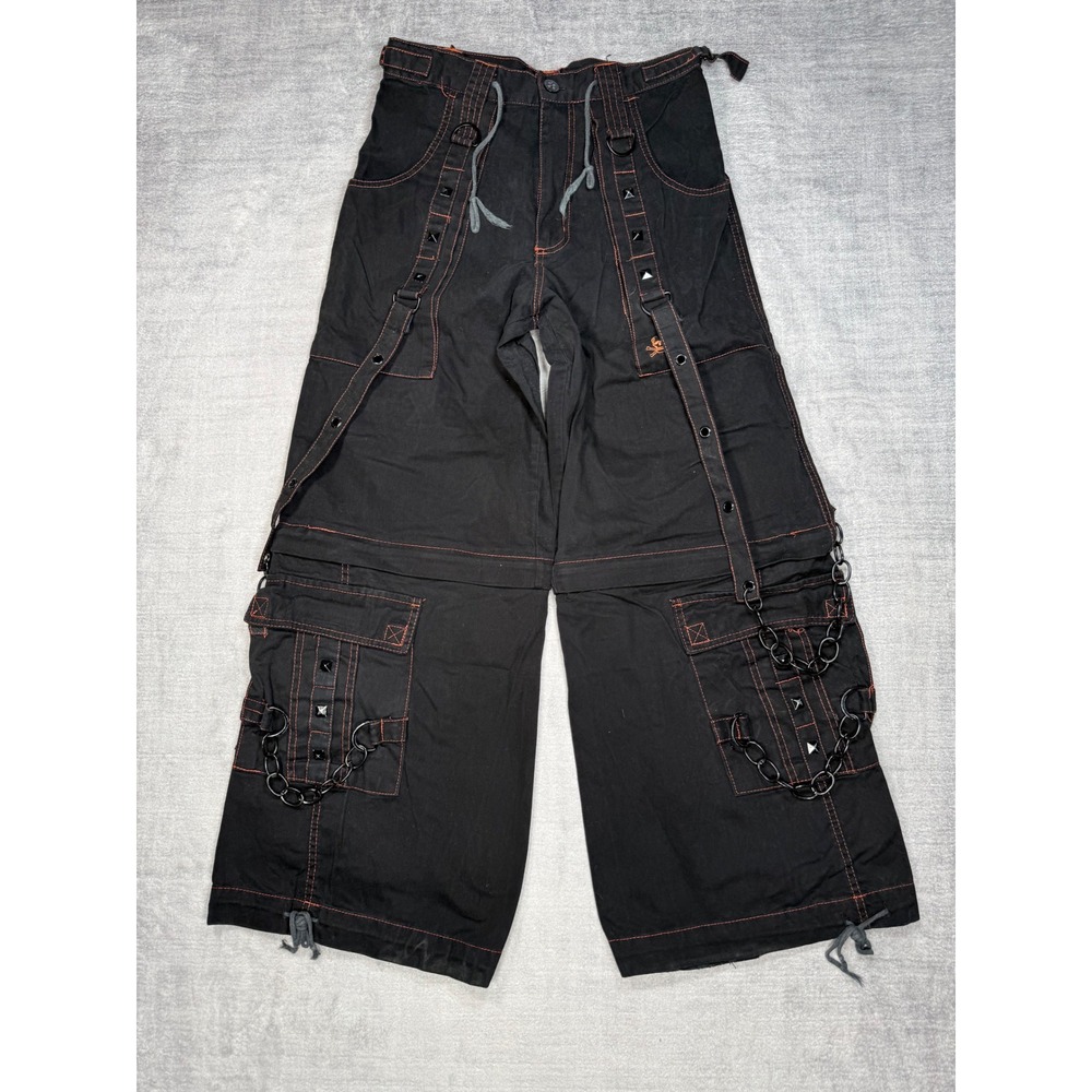 Vision Street Wear Pants Mens 28 Black Vintage Y2K Baggy Chain Goth Bondage Rave